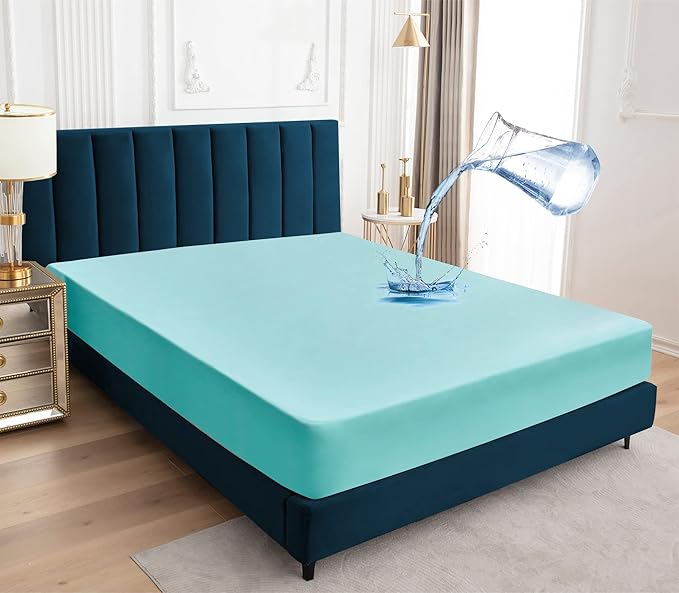 Sufdari Twin XL Mattress Protector,Waterproof Mattress Protector,Fitted Sheet Style Mattress Cover with 18" Deep Pocket,Washable and Comfortable-Aqua,Twin XL