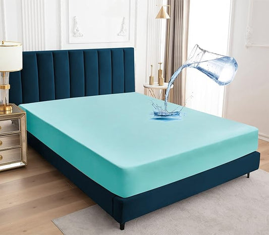Sufdari Waterproof Mattress Protector, Mattress Cover Twin Size for Bed,18" Deep Pocket Fitted Sheet Style Mattress Protector with Elastic Rubber Band-Aqua,Twin