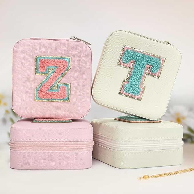 SANDJEST Personalized Jewelry Box, White Travel Jewelry Box with Initial T, Small Monogrammed Jewelry Case Organizer for Girls Women Teen Kids, Mini Travel Essentials Gifts for Birthday Christmas - Image 6