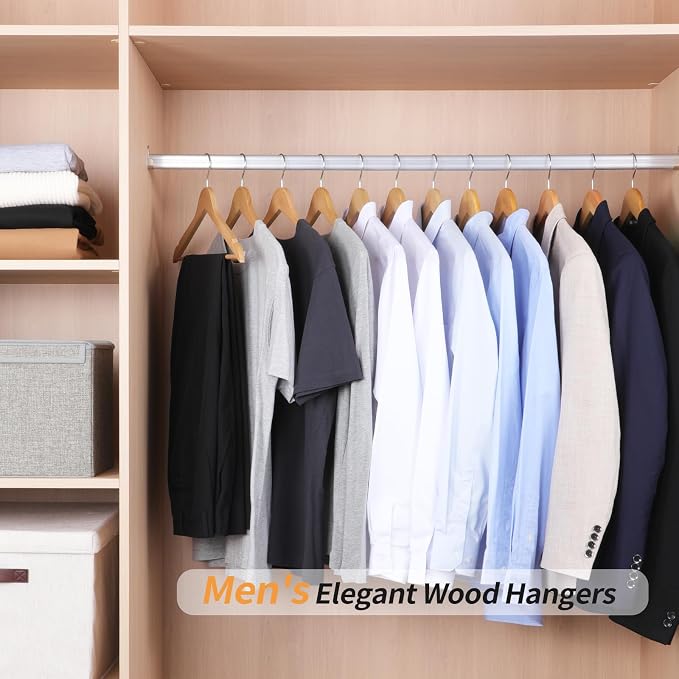 Amazon Basics Wood Suit Clothes Hangers for Closet Organizer, Natural, 30-Pack - Image 6