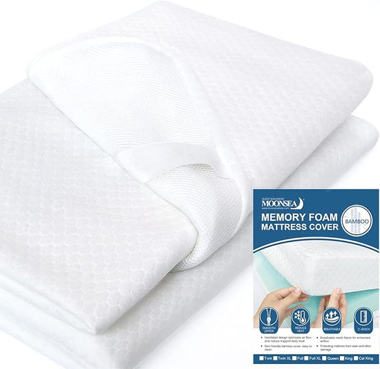 Twin XL Mattress Topper Cover 1-2 Inch, Removable Viscose Made From Bamboo Zippered Cover for Latex Topper, Extra Long Protector With Straps