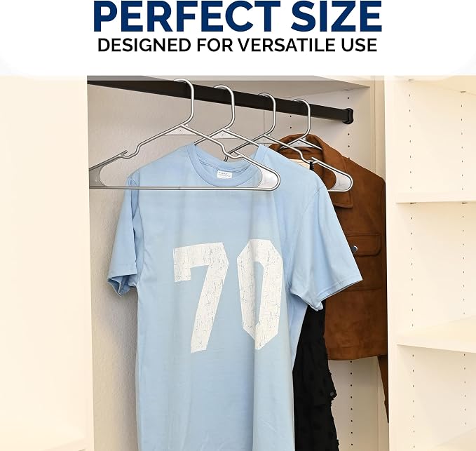 Closetselect Plastic Hangers 50 Pack - Space Saving Clothes Hangers, Made in USA, Durable & Strong Plastic Shirt & Coat Hanger with Notches & Shoulder Grooves, Non-Slip Clothing Hangers | Silver Hail - Image 6