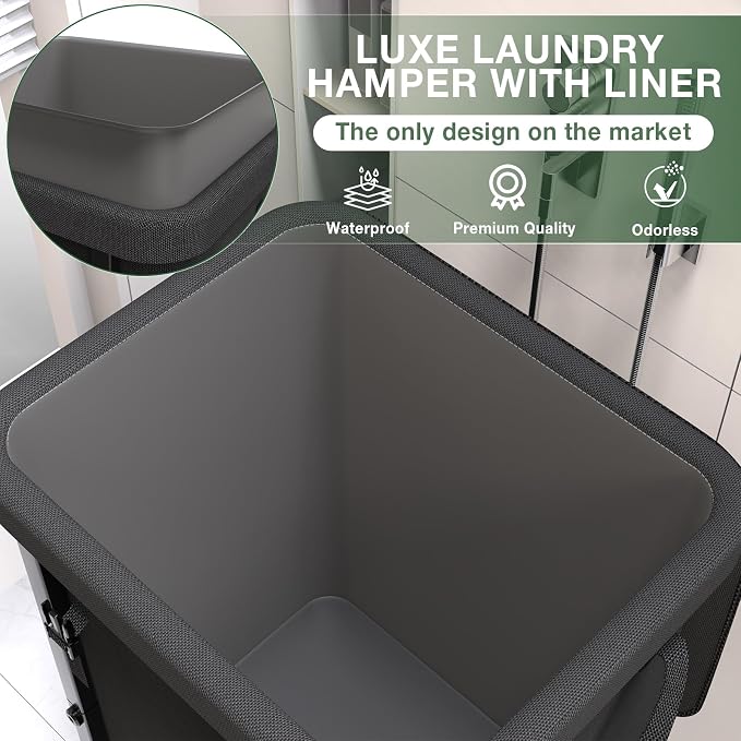 40 Gal(150L) High Grade Large Laundry Basket with Wheels, Rolling Laundry Hamper, Laundry Cart with Metal Frame and Removable Bag Design, Suitable for Laundry Room (Black, 150L) - Image 3