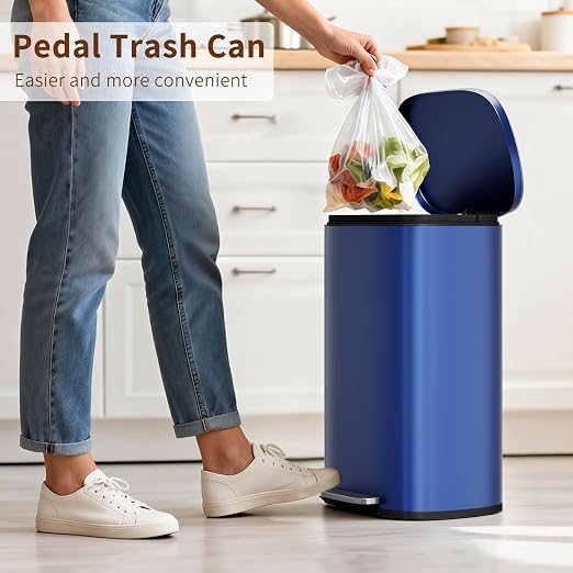 PayLessHere Stainless Steel Trash Can with Lid - Removable Inner Bucket, Foot Pedal Soft Close for Office, Home, Kitchen Garbage Bin (Deep Blue, 13 G) - Image 2