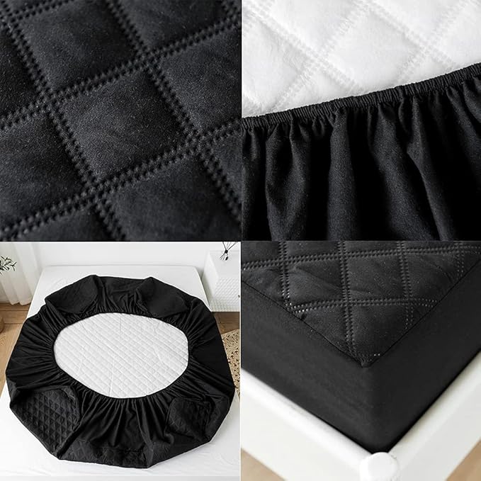 vctops Quilted Fitted Sheet Waterproof Mattress Protector Pad Ultra Soft Elastic Fitted Deep Pocket Bed Cover (Black, Full)