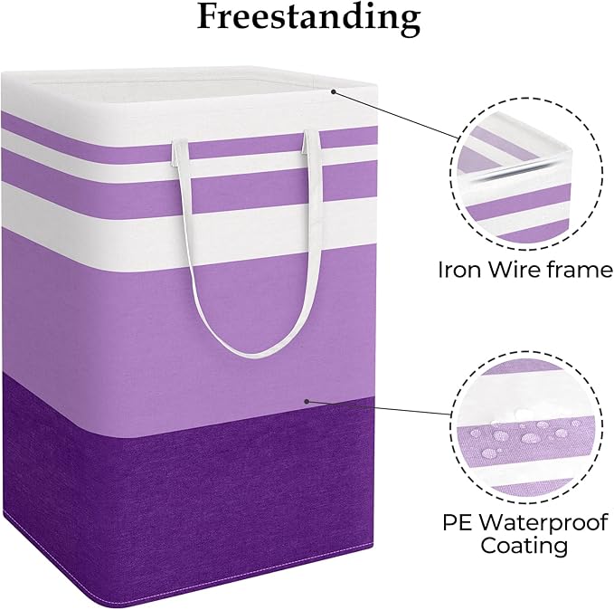 StorageRight Large Collapsible Laundry Basket Hamper with Easy Carry Handles，Freestanding Clothes Hampers for Laundry, Bedroom, Dorm, Towels, Toys, 75L, Purple - Image 3