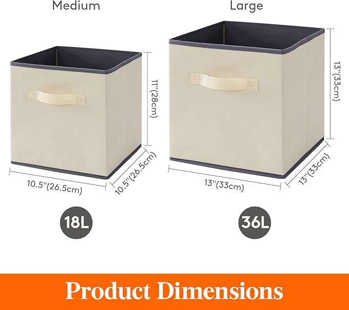 Lifewit Storage Cubes, Foldable Decorative Fabric Storage Baskets for Organizing Home Organizers with Handles for Shelves, Closet, 11 Inch Bins, 18L Beige, 6 Packs - Image 2