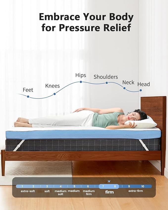 PERLECARE 3 Inch Firm Mattress Topper Twin XL, Cooling Gel-Infused & Bamboo Charcoal Memory Foam Bed Topper for Pressure Relief, High-Density Mattress Pad with Removable Cover, CertiPUR-US Certified