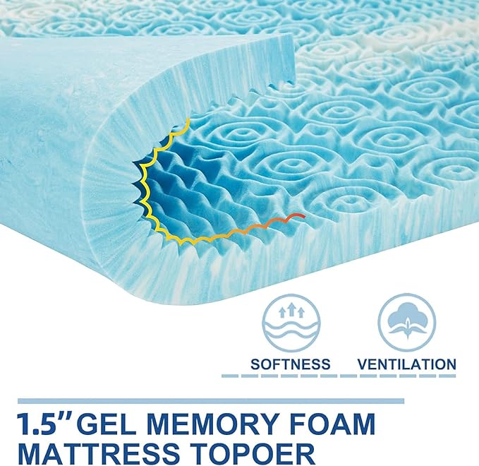 SINWEEK Mattress Topper Memory Foam Mattress Topper 1.5 Inch Queen Soft Mattress Pad for Pressure Relief, 5-Zone Design, CertiPUR-US Certified
