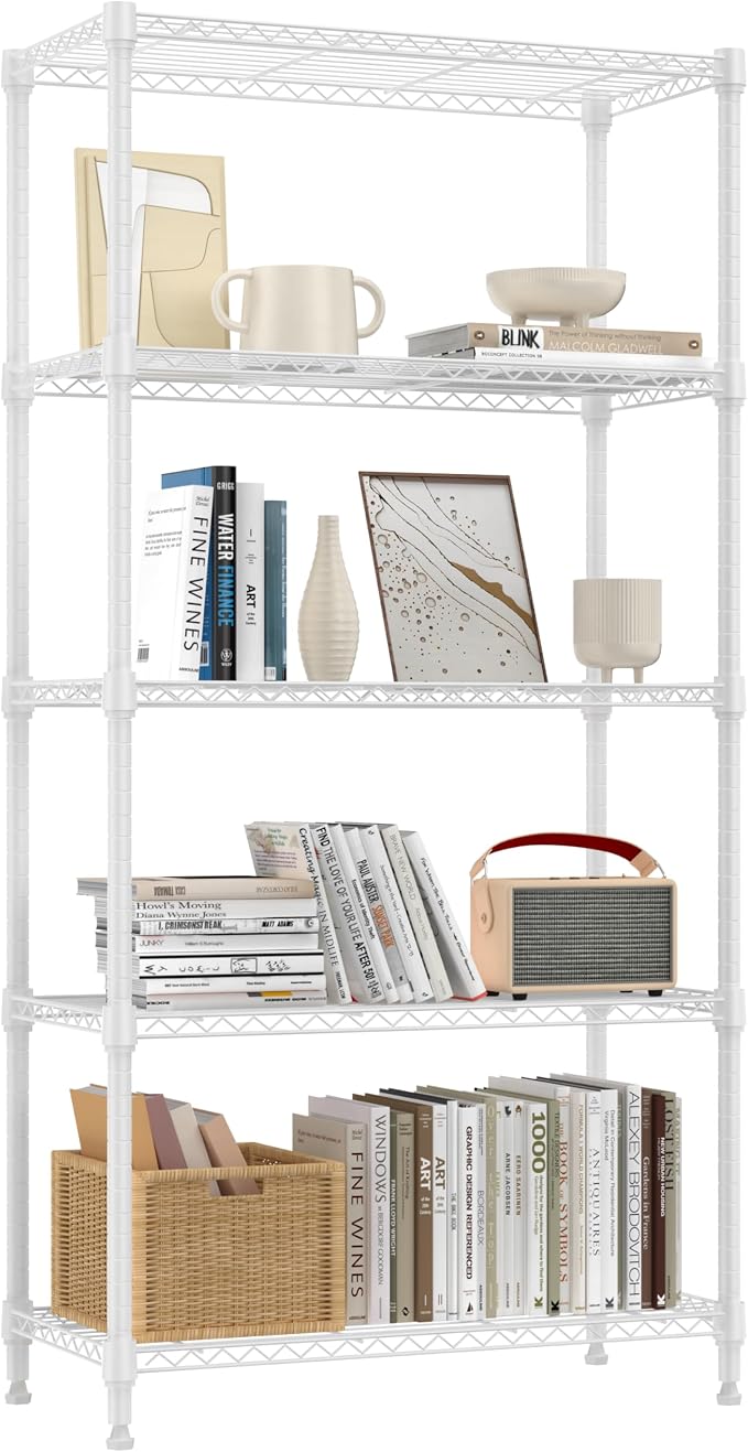 M MZG 1250 lbs 5 Tier Shelf Metal Storage Shelves Wire Rack Closet Organizers for Garage Kitchen Bathroom Laundry White 11.8" D x 29.5" W x 59.5" H by MEIGAOPLASTICANDMETALHKCOLIMITED