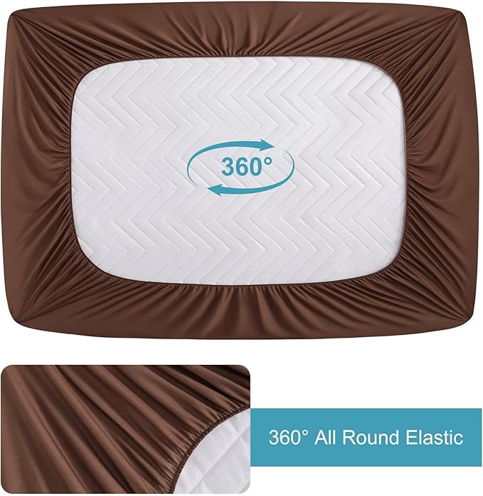 1 Pack Waterproof Mattress Protector, Quilted Mattress Pad with 15 Inch Deep Pocket, Soft Breathable Microfiber Surface, Machine Washable Bed Mattress Cover, Brown