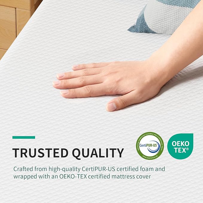FDW 8 Inch Twin Mattress, Medium Firm Gel Memory Foam, Cooling Ventilated Foam, Pressure Relief, White, Removable Washable Cover, Bed in a Box, CertiPUR‑US Certified
