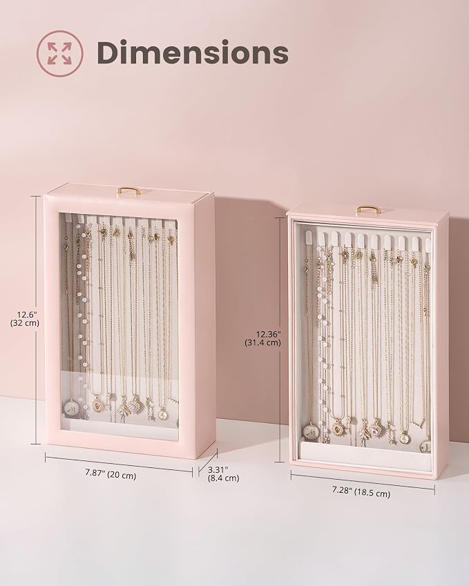 Lolalet Upgraded Double-Sided Hanging Necklace Organizer Box, Jewelry Display Case with Double-Sided Clear Window for Necklaces Bracelets, Tangle-Free Necklace Storage Box, Mothers Day Gift - Image 8