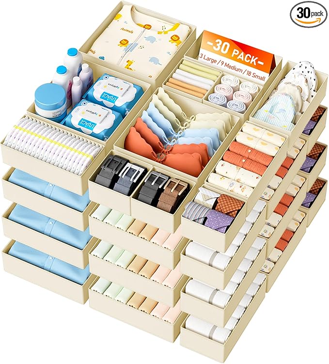 DIMJ Drawer Organizer Clothes Storage - 30 Pack Baby Dresser Organizer for Nursery, Small Fabric Closet Drawer Organizer Bins for Underwears Socks, Foldable Storage Dividers Organization for Bedroom by DiMJ