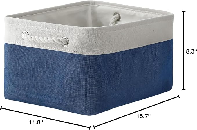 TheWarmHome Storage Bins for Shelves - 1 Pack 15.7x11.8x8.3 inch Fabric Storage Cubes, Storage Basket for Organizing Gift Laundry Cloth Toy Room (White & Jean Blue) - Image 7