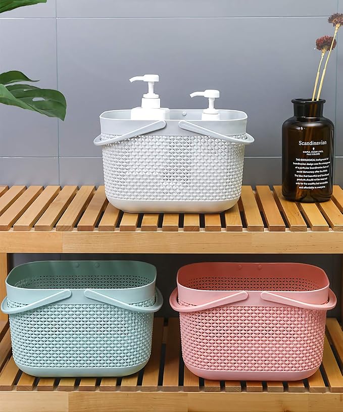 UUJOLY Plastic Organizer Storage Baskets with Handles, Shower Caddy Bins Organizer for Bathroom and kitchen (Blue) - Image 3