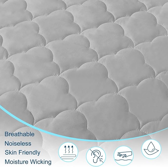 Twin Air Bed Mattress Pad with 15-24 Inch Deep Pockets - Waterproof Protector for Warm Sleep & Cold Air Insulation,Perfect for Camping, Guest Bed, Pets & Overnight Visitors-Gray