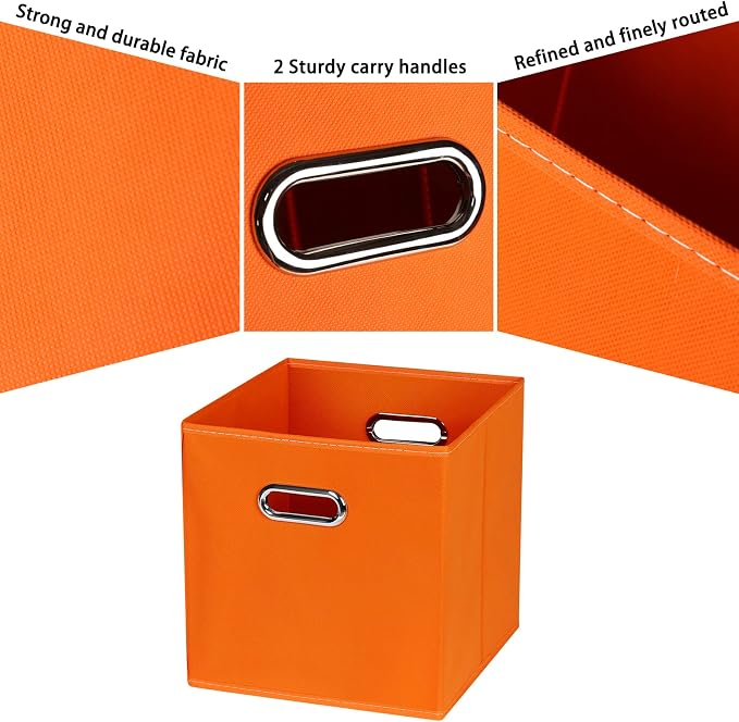 Black Fabric Cubby Storage Bins,13x13x13 Inches ,Cube Organizer Bin Foldable Storage Boxes with Dual Handles Fabric Organizer Box and collapsible Storage basket,Set of 6,Orange - Image 7