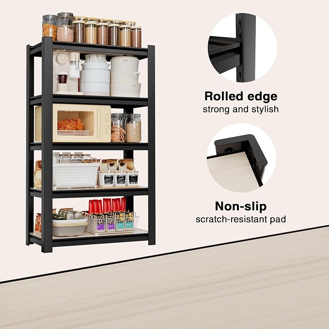 WORKPRO House 5-Tier Shelving Unit, 3000lbs Adjustable Storage Shelves, Boltless Book Shelf, Shelf Organizer for Kitchen, Living Room, Bathroom, Wood Grain Pattern, Waterproof Board, 24-1/10"W, Black - Image 4