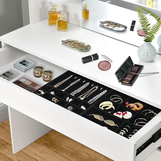 Cirhy 4 Stackable Jewelry Trays Organizer Set for Drawer, Jewelry Organizers and Display Case Storage, Velvet Drawer Inserts Organizer for Necklace Bracelets Earrings Organizer, Gift For Her, Black - Image 7