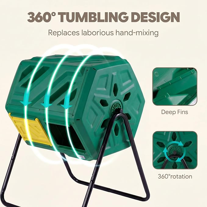 Werph 43 Gallon Compost Bin with Gloves, Fast Assembly & Easy Setup Outdoor Compost Tumbler, Updated Dual Chamber Tumbling Composter for Garden, Kitchen, and Yard Waste, Green - Image 6
