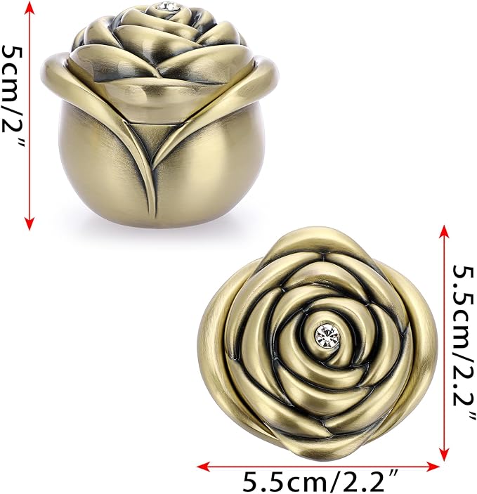 Hipiwe Small Vintage Jewelry Box, Rose Shape Ring Holder Treasure Chest Box for Women, Trinket Storage Case Keepsake Box for Rings Earrings Necklace, Bronze - Image 5