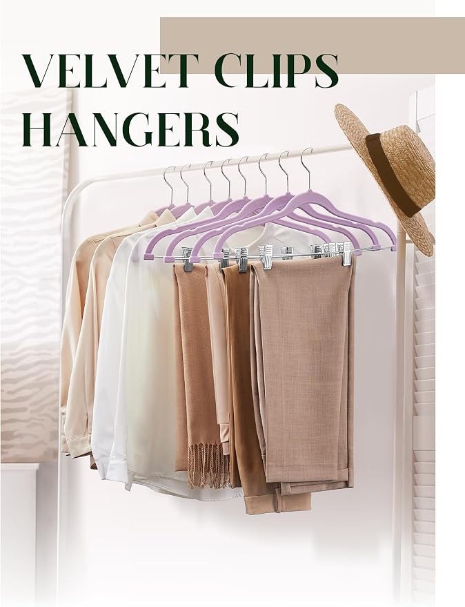 Cozymood Velvet Skirt Hangers 24 Pack, Purple Hangers with Clips Ultra Thin Non Slip Pants Hanger Space Saving Clothes Hanger with Clips for Pants, Skirts, Jeans, Shorts - Image 5