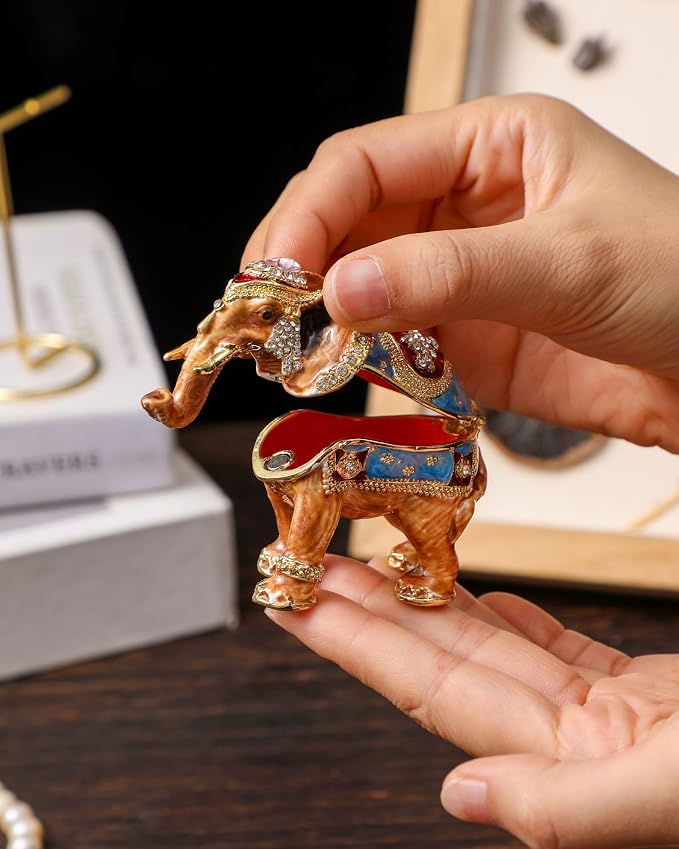 Hand Painted Trinket Box Enamel Vintage Jewelry Box Elephant Hinged Metal Jewelry Organizer Decorative Treasure Box Unique Gifts for Animal Lover - Image 5