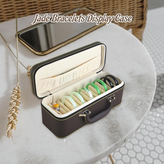 Yiju 15 Slots Bangle Box, Jade Bracelets Display Case Storage Case Jewelry Organizer PU Leather Bracelet Case for Retail Stores Dresser Engagement - Image 2