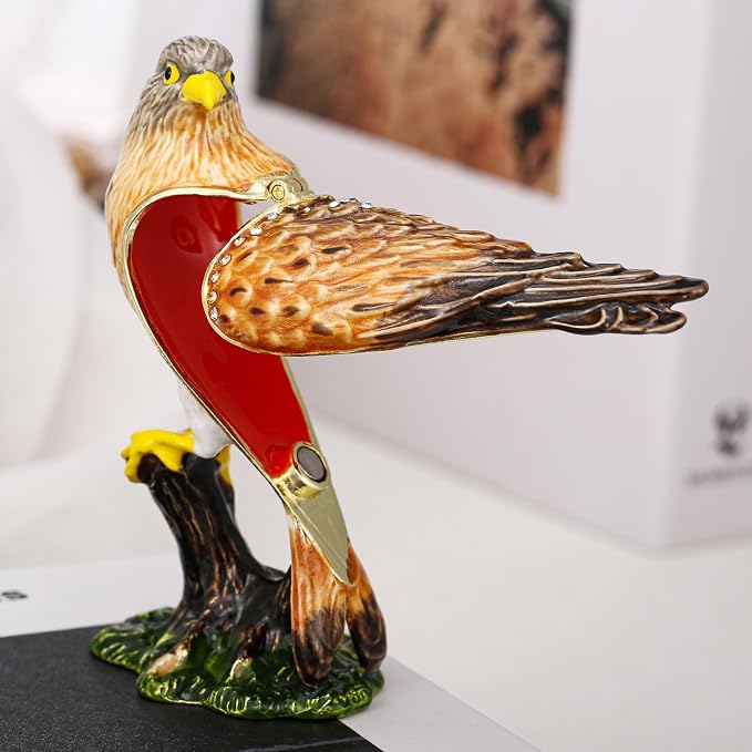 Hand Painted Animal Trinket Box for Home Decor, Hinged Jewelry Organizer Storage, Unique Personalized Collectible Keepsake Figurine Handmade Decorative Ornament Gifts (Kestrel) - Image 3