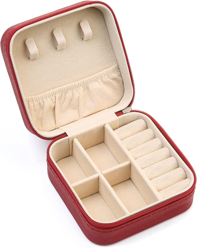 Mini Jewelry Travel Case, Small Travel Jewelry Organizer PU Leather, Portable Display Storage Box for Rings, Earrings, Necklaces (Red) by TRODANCE