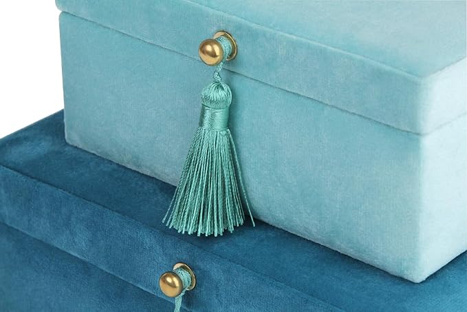HofferRuffer Velvet Jewelry Boxes Decorative Boxes, Storage Accessory Organizer Boxes with Elegant Handle Decor, Classic Velvet Set of 2 Pieces (Blue) - Image 6