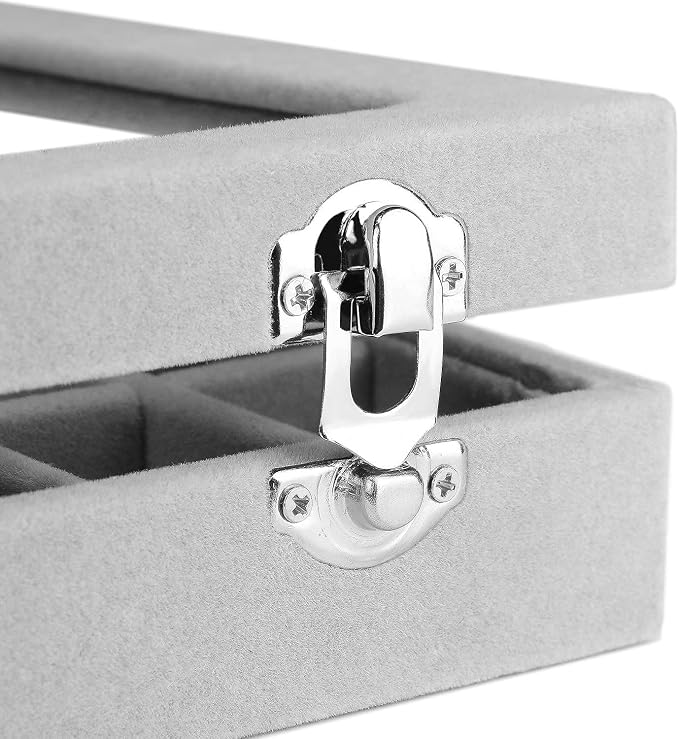 Velvet Jewelry Box 24 Grid Jewelry Earrings Display Organiser Box Ring Tray Holder Earrings Storage Case for Girls Women Wife Mom (Gray) - Image 6