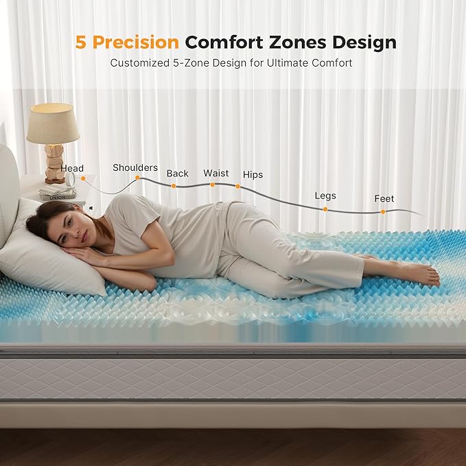 3 Inch 5-Zone Cooling Gel Memory Foam Mattress Topper Full, Pressure Relief for Back & Hip Pain, Soft Reversible Pad for Dorm RV Camping, CertiPUR-US Certified, Blue