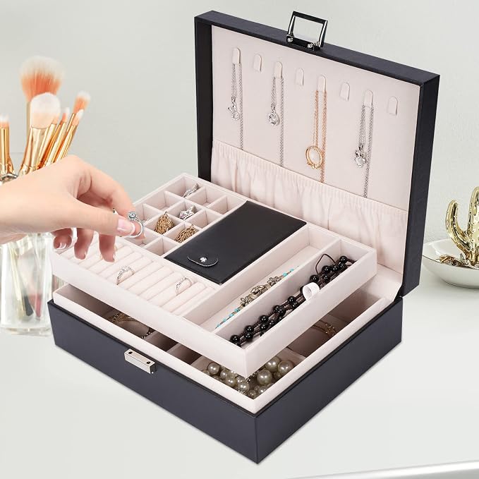 Jewelry Box Organizer, Travel Jewelry Storage Boxes Necklace Holders Display Tray Storage Case(BLACK) ¡­ - Image 7