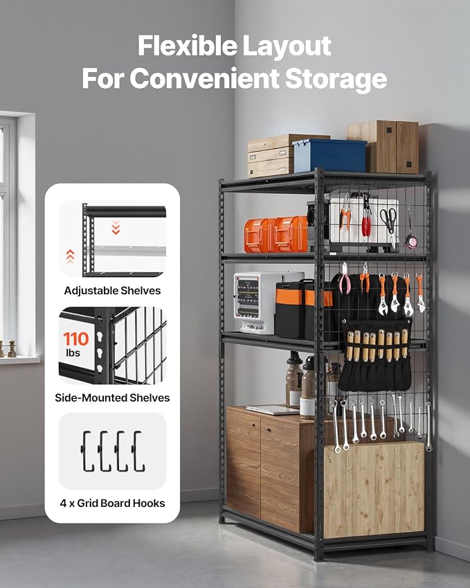 VEVOR Storage Shelving Unit, 5-Tier Adjustable, 2000 lbs Capacity, Heavy Duty Garage Shelves Metal Organizer Wire Rack, Black, 36" L x 16" W x 72" H for Kitchen Pantry Basement Bathroom Laundry Closet - Image 4
