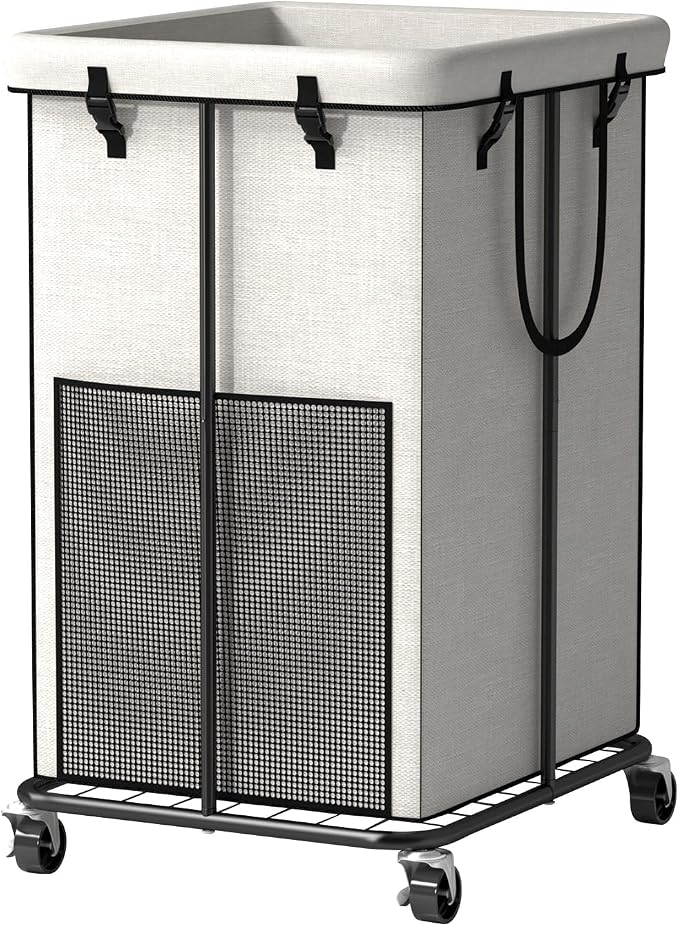 150L Large Laundry Basket with Wheels, Rolling Laundry Hamper with Removable Laundry Bag & Metal Frame, Oxford Fabric Dirty Clothes Hampers for Bedroom, Laundry Room, Bathroom, Dorm(White) by Unknown