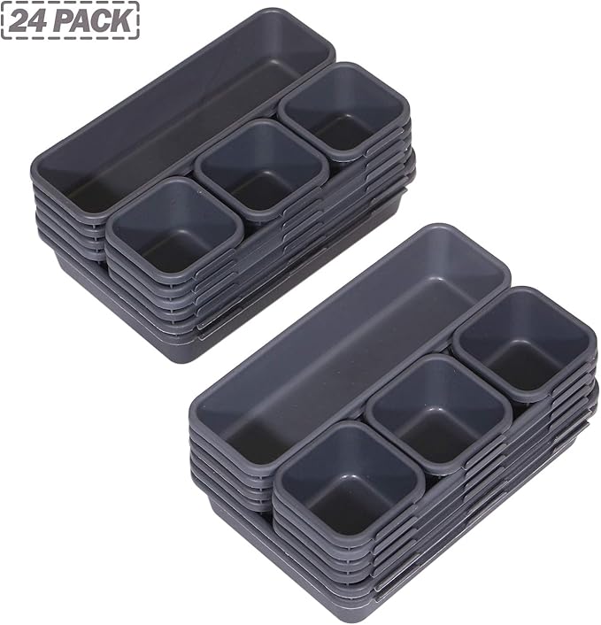 Set of 24 Interlocking Desk Drawer Organizer Tray Dividers Plastic Shallow Narrow Drawers Organizers Separators Storage Bins Container for Kitchen Bathroom Makeup Office Vanity Bedroom Dresser - Image 7