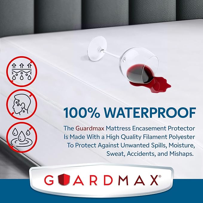 Guardmax Jersey Knitted King Zippered Mattress Encasement with Deep Pockets - Waterproof & Bed Bug Proof Mattress Protector - Comfortable, Soft, and Noiseless Zippered Bedding - (78 x 80 x 15)