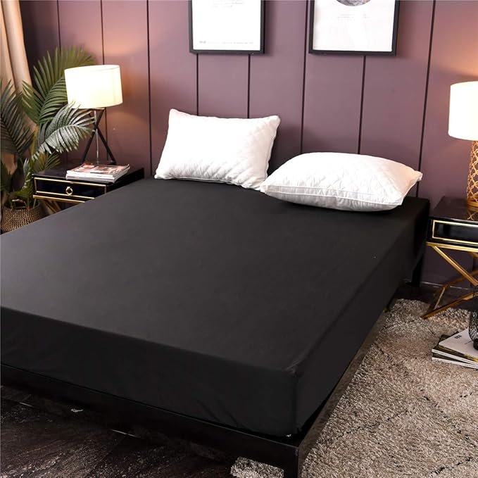 Holawakaka King Waterproof Mattress Encasement Protector Black Fitted Sheet Breathable Bed Mattress Pad Cover, 14" Deep Pocket (Black, King)