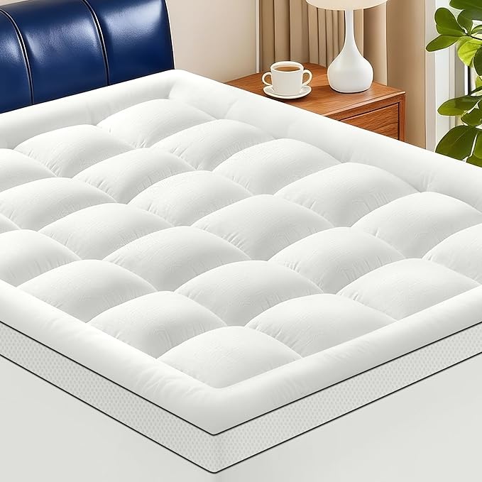 Twin Size Mattress Topper for Back Pain, Extra Thick Pillow Top Mattress Pad with 1000GSM Down Alternative Filling, Cooling Breathable Plush Bed Topper Protector Cover (8-21" Deep Pocket)