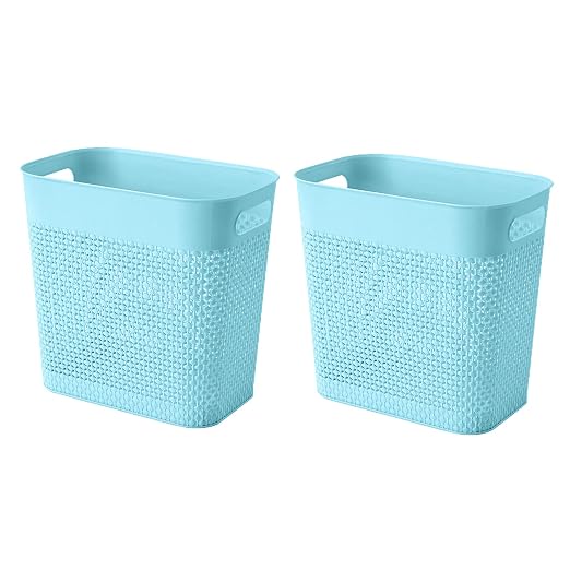 UUJOLY Plastic Small Trash Can Wastebasket, Garbage Container Basket for Bathrooms, Laundry Room, Kitchens, Offices, Kids Rooms, Dorms, (Blue, 2 Pack/3 gallons) by UUJOLY