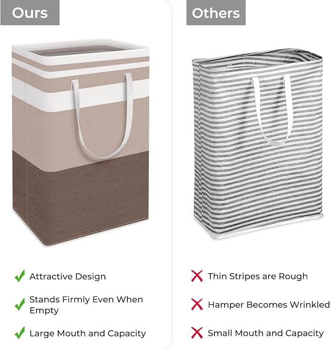 HomeHacks 2-Pack Large Laundry Basket, Waterproof, Freestanding Laundry Hamper, Collapsible Tall Clothes Hamper with Extended Handles for Clothes Toys in the Dorm and Family (Brown, 88L) - Image 3