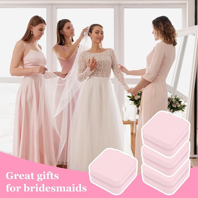 12pcs Mini Travel Jewelry Case,Bridesmaids Proposal Small Jewelry Box Mini Jewelry Organizer,Small PU Leather Portable Storage Box for Rings,Earrings,Necklaces,Bracelets(cherry blossom pink) - Image 5