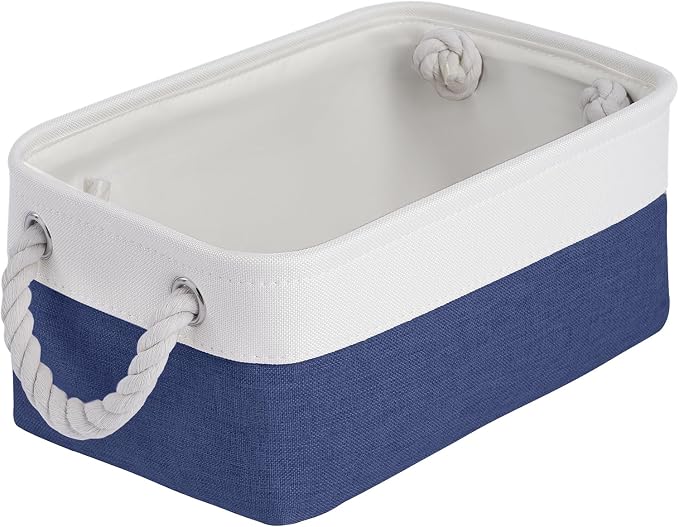 Storage Baskets for Shelves 11.8x7.9x5.2 Inch, Foldable Fabric Storage Bins with Handles, Small Storage Baskets for Organizing Closet, Office, Home Organization (1-Pack, White&Blue) by VQRTEXAStorageBasket