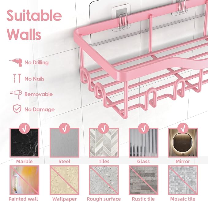 NESOMI Shower Caddy Adhesive Shower Organizer 7-Pack, Rustproof Stainless Steel Bathroom Shelves, Large Capacity No-Drill Rack Storage Accessories with Soap Dish Toothbrush Holder Hooks - Image 9