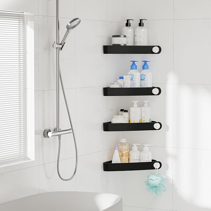 Sotfamily Plastic Shower Caddy Corner (for 90° Only), 4 Pack Adhesive Corner Shower Shelves for Smooth Wall Bathroom Organizers and Storage, Black - Image 4