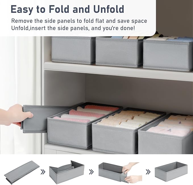 DIMJ Drawer Organizer Clothes - Underwear Organizer Small Sock Organizer Closet Organizers and Storage Box Dresser Drawer Dividers for Baby Clothes,Bra,Socks, Belt, Tie, Set of 9,Grey - Image 7