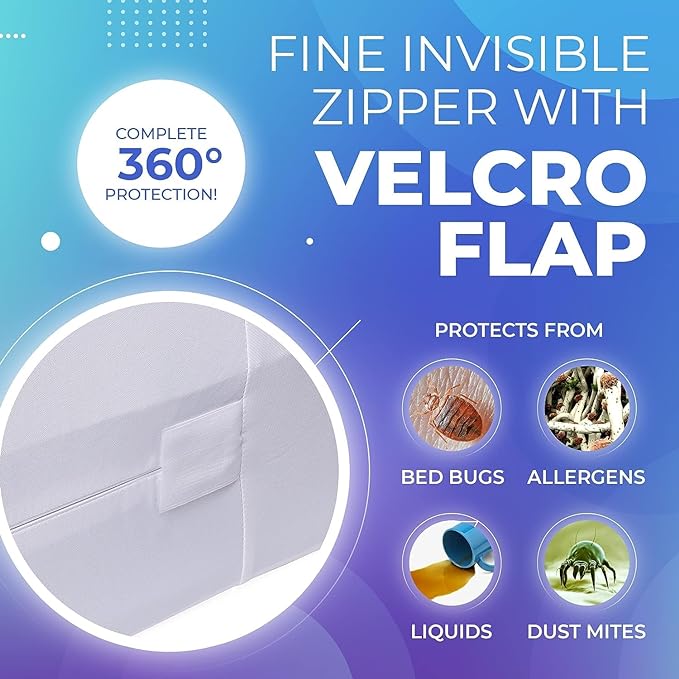 PlushDeluxe Queen Size Premium Mattress Encasement - Zippered Waterproof, Bedbug Proof Design, 6-Sided Protection - Hypoallergenic Cotton Terry Fabric 9-12" Depth