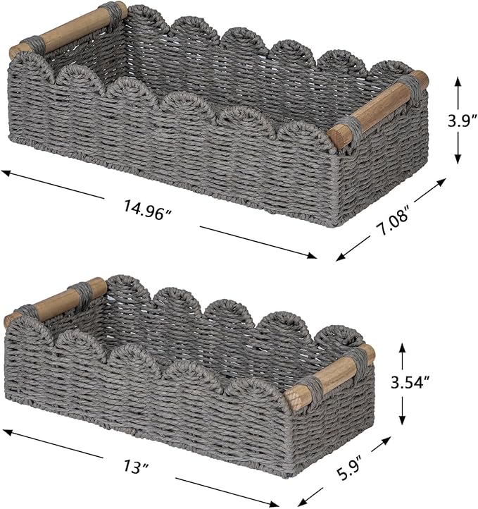 CubesLand Toilet Paper Storage Basket, Scalloped Edge Shelves Basket for Organizing for Over Toilet Tank Storage, Home Decor Baskets for Shelf, Countertop, Living Room, Bedroom, Handwoven, Grey - Image 3